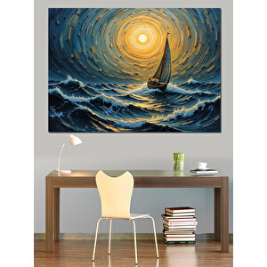 Altın Deniz Ve Yelkenli Dekoratif Kanvas - Mdf Ahşap Tablo