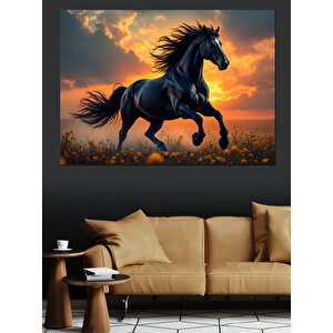 Karanlıkta Koşan Güçlü At Dekoratif Kanvas - Mdf Ahşap Tablo