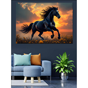 Karanlıkta Koşan Güçlü At Dekoratif Kanvas - Mdf Ahşap Tablo