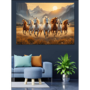 Günbatımında Koşan Atlılar Dekoratif Kanvas - Mdf Ahşap Tablo
