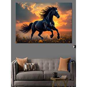 Karanlıkta Koşan Güçlü At Dekoratif Kanvas - Mdf Ahşap Tablo 50x70 cm