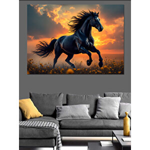 Karanlıkta Koşan Güçlü At Dekoratif Kanvas - Mdf Ahşap Tablo 50x70 cm