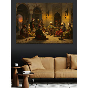 Yerde Sohbet Eden Cemaat Dekoratif Kanvas - Mdf Ahşap Tablo 50x70 cm
