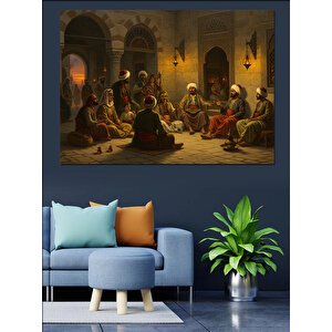 Yerde Sohbet Eden Cemaat Dekoratif Kanvas - Mdf Ahşap Tablo 50x70 cm