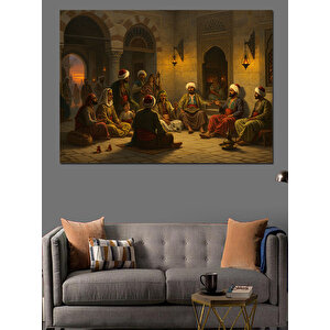 Yerde Sohbet Eden Cemaat Dekoratif Kanvas - Mdf Ahşap Tablo 50x70 cm