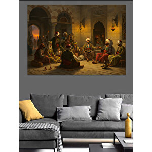 Yerde Sohbet Eden Cemaat Dekoratif Kanvas - Mdf Ahşap Tablo