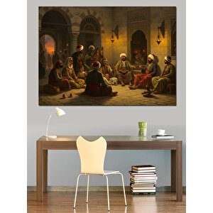 Yerde Sohbet Eden Cemaat Dekoratif Kanvas - Mdf Ahşap Tablo