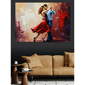 Dans Eden Kırmızı Elbiseli Kadın Dekoratif Kanvas - Mdf Ahşap Tablo
