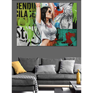 Graffiti Kız Gücü Dekoratif Kanvas - Mdf Ahşap Tablo 50x70 cm