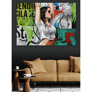 Graffiti Kız Gücü Dekoratif Kanvas - Mdf Ahşap Tablo 100x140 cm