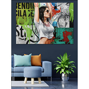 Graffiti Kız Gücü Dekoratif Kanvas - Mdf Ahşap Tablo