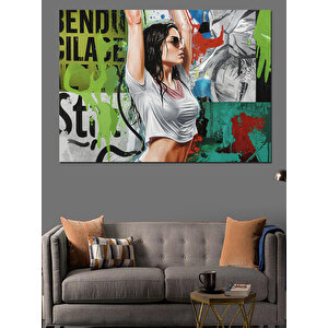 Graffiti Kız Gücü Dekoratif Kanvas - Mdf Ahşap Tablo