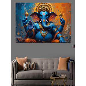 Mavi Tanrı Ganeşa Heykeli Dekoratif Kanvas - Mdf Ahşap Tablo 100x140 cm