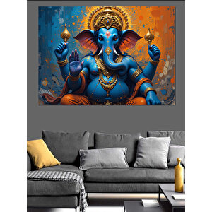 Mavi Tanrı Ganeşa Heykeli Dekoratif Kanvas - Mdf Ahşap Tablo 100x140 cm