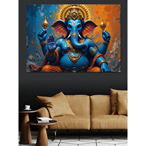 Mavi Tanrı Ganeşa Heykeli Dekoratif Kanvas - Mdf Ahşap Tablo