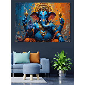 Mavi Tanrı Ganeşa Heykeli Dekoratif Kanvas - Mdf Ahşap Tablo