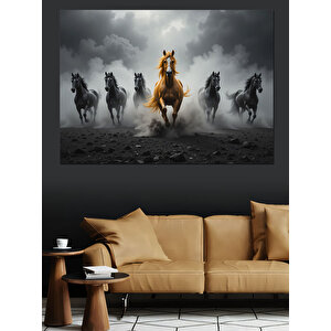 Dört Süvari Atı Karanlıkta Dekoratif Kanvas - Mdf Ahşap Tablo 100x140 cm