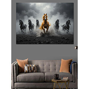 Dört Süvari Atı Karanlıkta Dekoratif Kanvas - Mdf Ahşap Tablo