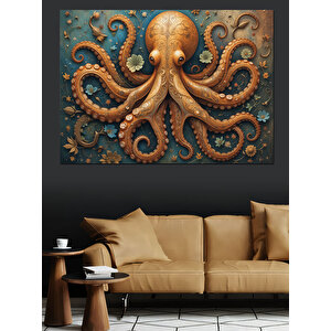 Turuncu Ahtapot Deniz Canlısı Dekoratif Kanvas - Mdf Ahşap Tablo