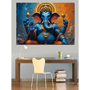 Mavi Tanrı Ganeşa Heykeli Dekoratif Kanvas - Mdf Ahşap Tablo 50x70 cm