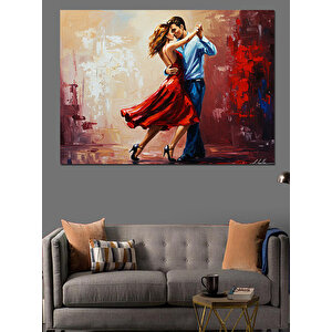 Dans Eden Kırmızı Elbiseli Kadın Dekoratif Kanvas - Mdf Ahşap Tablo 70x100 cm