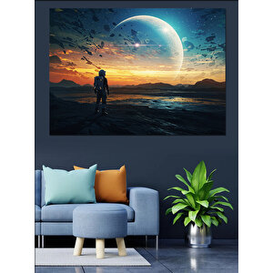 Uzayda Yalnız Astronot Yürüyüşü Dekoratif Kanvas - Mdf Ahşap Tablo 35x50 cm