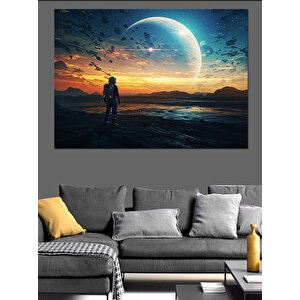 Uzayda Yalnız Astronot Yürüyüşü Dekoratif Kanvas - Mdf Ahşap Tablo