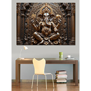 Tanrı Ganesha Heykeli Dekoratif Kanvas - Mdf Ahşap Tablo 25x35 cm
