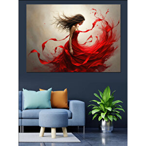 Kırmızı Elbiseli Dansçı Kadın Dekoratif Kanvas - Mdf Ahşap Tablo 100x140 cm