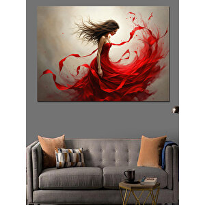 Kırmızı Elbiseli Dansçı Kadın Dekoratif Kanvas - Mdf Ahşap Tablo 100x140 cm