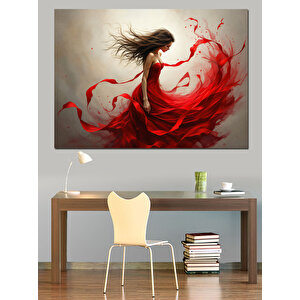 Kırmızı Elbiseli Dansçı Kadın Dekoratif Kanvas - Mdf Ahşap Tablo 100x140 cm