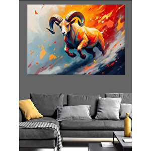 Zıplayan Güçlü Mitolojik Koç Dekoratif Kanvas - Mdf Ahşap Tablo
