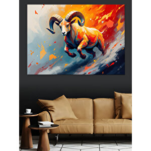 Zıplayan Güçlü Mitolojik Koç Dekoratif Kanvas - Mdf Ahşap Tablo