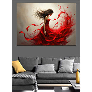 Kırmızı Elbiseli Dansçı Kadın Dekoratif Kanvas - Mdf Ahşap Tablo