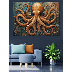 Turuncu Ahtapot Deniz Canlısı Dekoratif Kanvas - Mdf Ahşap Tablo