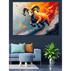 Zıplayan Güçlü Mitolojik Koç Dekoratif Kanvas - Mdf Ahşap Tablo 100x140 cm