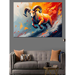 Zıplayan Güçlü Mitolojik Koç Dekoratif Kanvas - Mdf Ahşap Tablo 100x140 cm