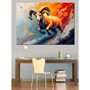 Zıplayan Güçlü Mitolojik Koç Dekoratif Kanvas - Mdf Ahşap Tablo 100x140 cm
