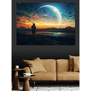 Uzayda Yalnız Astronot Yürüyüşü Dekoratif Kanvas - Mdf Ahşap Tablo 50x70 cm