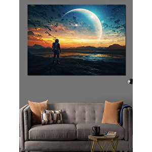 Uzayda Yalnız Astronot Yürüyüşü Dekoratif Kanvas - Mdf Ahşap Tablo 50x70 cm