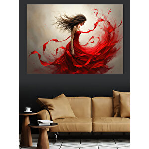 Kırmızı Elbiseli Dansçı Kadın Dekoratif Kanvas - Mdf Ahşap Tablo