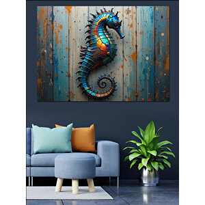 Rustik Ahşap Üzerinde Denizatı Dekoratif Kanvas - Mdf Ahşap Tablo