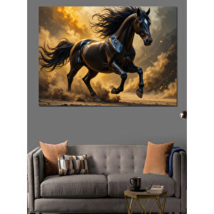 Koşan Güçlü Siyah At Dekoratif Kanvas - Mdf Ahşap Tablo