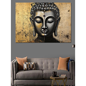 Altın Buda Heykeli Dekoratif Kanvas - Mdf Ahşap Tablo 100x140 cm