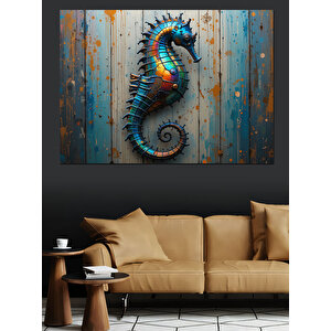 Rustik Ahşap Üzerinde Denizatı Dekoratif Kanvas - Mdf Ahşap Tablo 100x140 cm