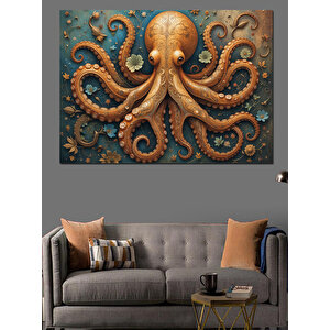 Turuncu Ahtapot Deniz Canlısı Dekoratif Kanvas - Mdf Ahşap Tablo 70x100 cm