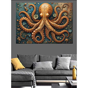 Turuncu Ahtapot Deniz Canlısı Dekoratif Kanvas - Mdf Ahşap Tablo 70x100 cm