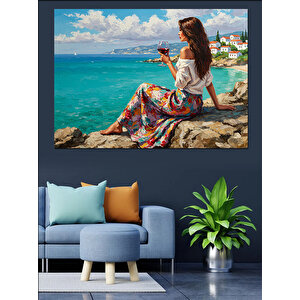 Deniz Kenarı Renkli Kadın Dekoratif Kanvas - Mdf Ahşap Tablo