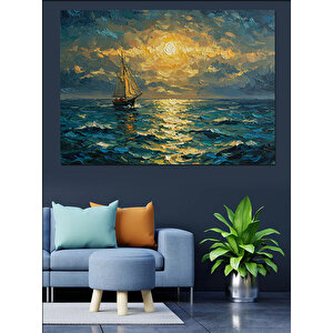 Günbatımında Deniz Üstü Yelkenli Dekoratif Kanvas - Mdf Ahşap Tablo 35x50 cm