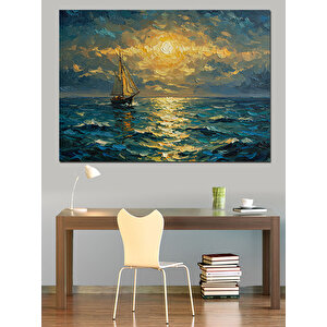 Günbatımında Deniz Üstü Yelkenli Dekoratif Kanvas - Mdf Ahşap Tablo 35x50 cm